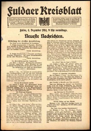 Erste Ausgabe vom Freitag, den 04. Dezember 1914.