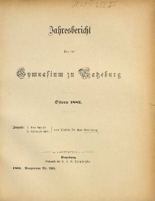 Jahresbericht : über das Schuljahr .... 1881/82