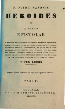 Heroides et A. Sabini Epistolae : Insunt variae Lectiones XII codicum separatim excusae, 2
