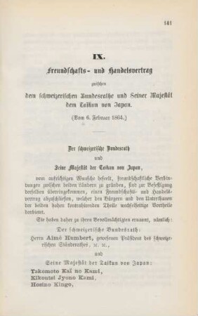 IX. Freundschafts- und Handelsvertrag