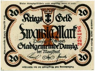 Geldschein / Notgeld, 20 Mark, 12.10.1918