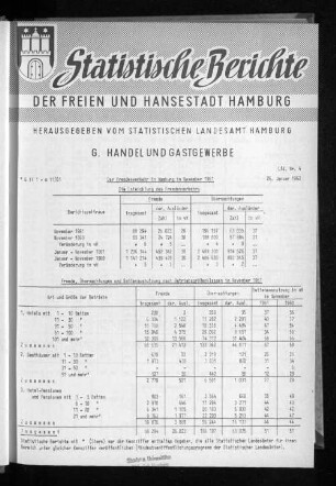 Der Fremdenverkehr in Hamburg im November 1961 : Lfd. Nr. 4