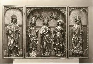 Flügelaltar : Flügelaltar. Holz, geschnitzt, gefaßt; 1,63 x 1,80 m (Schrein). Jahnsdorf-Leukersdorf, Dorfkirche
