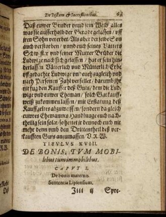 Titulus XVIII. De Bonis, Tum Mobilibus tum immobilibus.