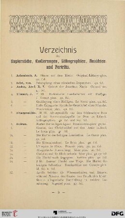 Verzeichnis der Kupferstiche, Radierungen, Lithographien, Ansichten und Porträts (Nr. 1-698)