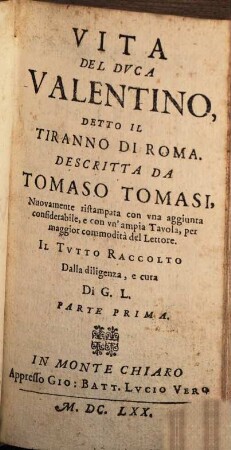 Vita del Duca Valentino, detto il Tiranno di Roma, 1