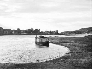 Laubegaster Elbufer : Dresden. Elbtal oberhalb Dresden, Laubegaster Elbufer mit Niederpoyritz, Wohnschiff der Strombauverwaltung