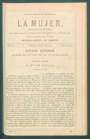 Estudios históricos sobre la mujer en la civilización. (Continuación) : Capítulo noveno. La mujer romana.