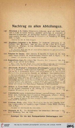 Nachtrag zu allen Abteilungen (Nr. 1401 - 1441)