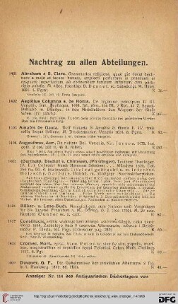 Nachtrag zu allen Abteilungen (Nr. 1401 - 1441)