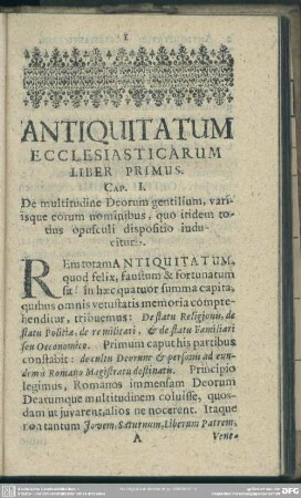 Liber Primus, Antiquitatum Ecclesiasticarum