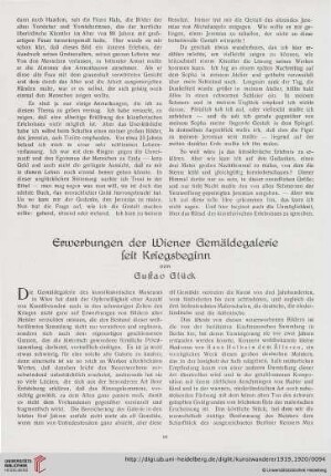 1: Erwerbungen der Wiener Gemäldegalerie seit Kriegsbeginn