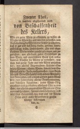 Zweyter Theil in welchem abgehandelt wird von Beschaffenheit des Kellers,