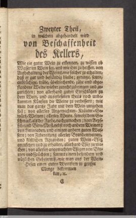 Zweyter Theil in welchem abgehandelt wird von Beschaffenheit des Kellers,