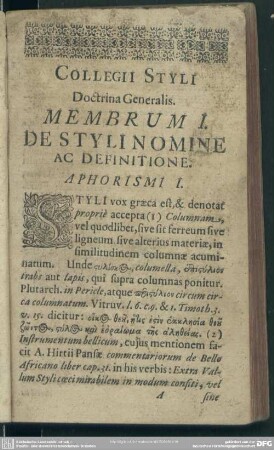 Membrum I. De Styli Nomine Ac Definitione