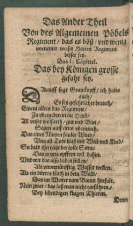 Das Ander Theil Von des Algemeinen Pöbels Regiment/ das es böß/ und wenig vornemer weiser Herren Regiment besser sey.