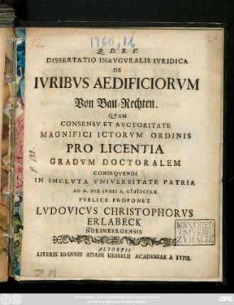 Dissertatio Inavgvralis Ivridica De Ivribvs Aedificiorvm