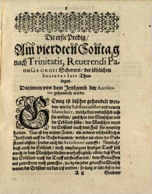Vier nutzliche vnd Christliche Predigen : Die ersten zwo Handlen vonn der Erbsünd ... ; Die dritte tractiert vom heyligen Sacrament deß Altars ... ; Die vierdte ist ein Außlegung des H. Euangelij, am Tag der heyligen drey Königen