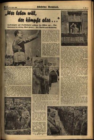 Zweite Ausgabe vom Mittwoch, den 20. April 1938.