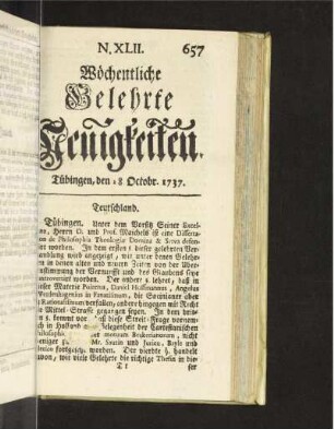 N. XLII. Tübingen, den 18. Octobr. 1737