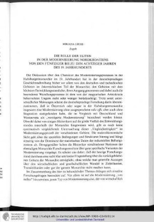 Mirjana Gross - Die Rolle der Eliten in der Modernisierung Nordkroatiens von den fünfziger bis zu den achtziger Jahren des 19.Jahrhunderts