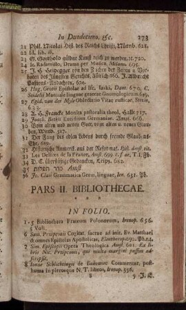 Pars II. Bibliothecae