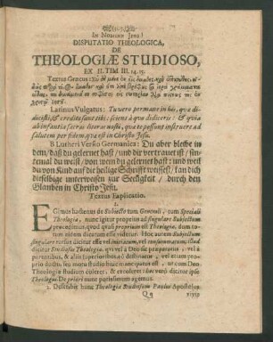 Disputatio Theologica, De Theologiae Studioso