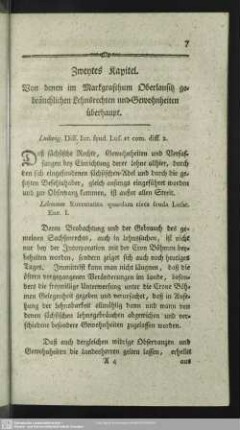 Zweytes Kapitel. Von denen im Markgrafthum Oberlausitz gebräuchlichen Lehnsrechten und Gewohnheiten überhaupt