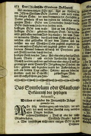 III. Das Symbolum oder Glaubens-Bekäntniß des heyligen Athanasii.