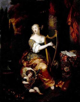 Madame de Montespan, die Harfe spielend