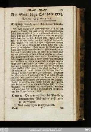 Am Sonntage Cantate 1775. Evang. Joh. 16, 5 - 15.