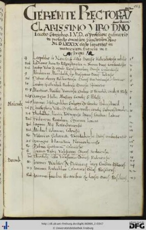 [fol. 173] Rektorat Jakob Streit 1579/80