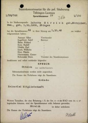 Streich, Babette, geb. Streicher