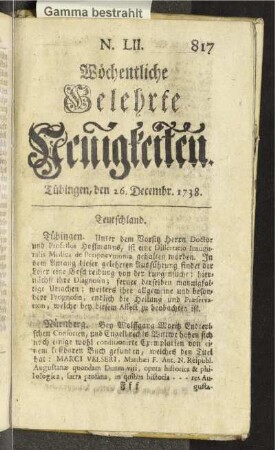 N. LII. Tübingen, den 26. Decembr. 1738