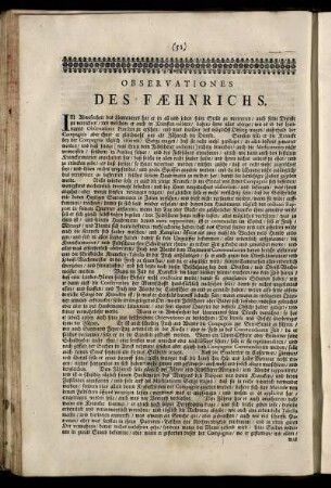 Observationes Des Fæhnrichs. - Verhaltung Des Obrist- Lieutenants.