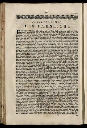 Observationes Des Fæhnrichs. - Verhaltung Des Obrist- Lieutenants.