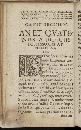 Caput Decimum. Anet Quatenus A Judiciis Possessoriis Appellari Possit.