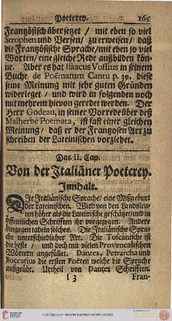 Das II. Cap.: Von der Italiäner Poeterey