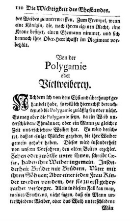 Von der Polygamie oder Vielweiberey.