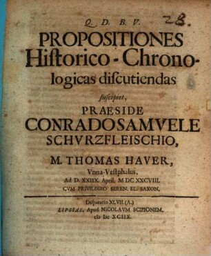 Propositiones hist. chronol. : [de olympiadib.]