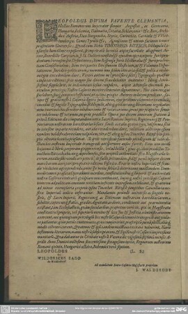 Leopoldus Divina Favente Clementia, Electus Romanorum Imperator semper Augustus, ac Germaniae, ...