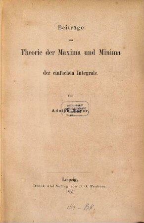 Beiträge zur Theorie der Maxima und Minima der einfachen Integrale