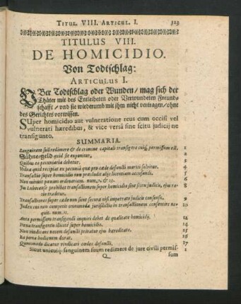 Titulus VIII. De Homicidio. Von Todtschlag.
