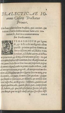Dialecticae Ioannis Caesarii Tractatus Primus.