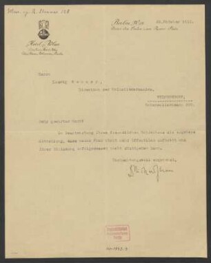 Brief an Ludwig Renner : 29.10.1910