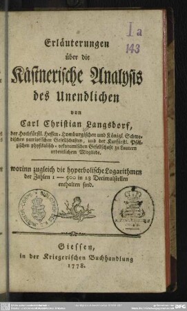 Erläuterungen über die Kästnerische Analysis des Unendlichen