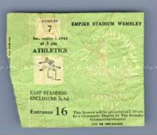 Eintrittskarte für eine Leichtathletik-Veranstaltung der XIV. Olympischen Spiele in London 1948