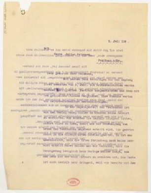 Brief an Julius Weismann : 09.07.1924