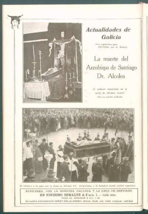 [Vista del] entierro a su paso por la plaza de Alfonso XII, dirigiéndose a la Catedral donde recibió sepultura [Foto especial para "Céltiga", por A. Blanco]