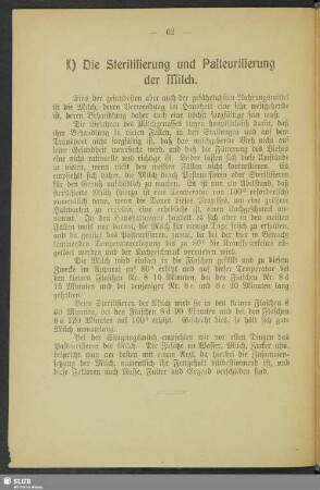 K) Die Sterilisierung und Pasteurisierung der Milch